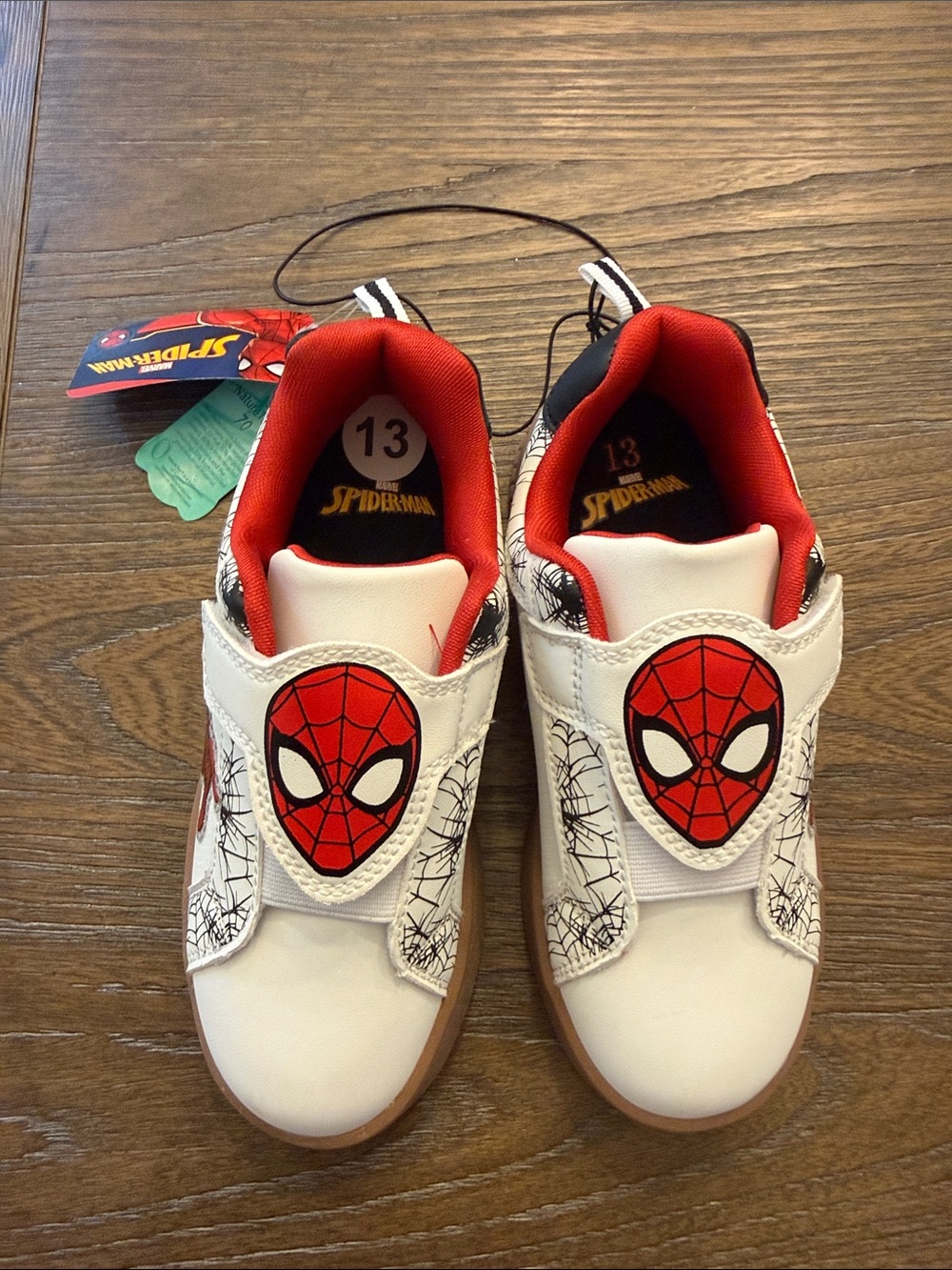 Spiderman Kids White and Red Velcro Sneakers with Spider Logo Size 13 NWT